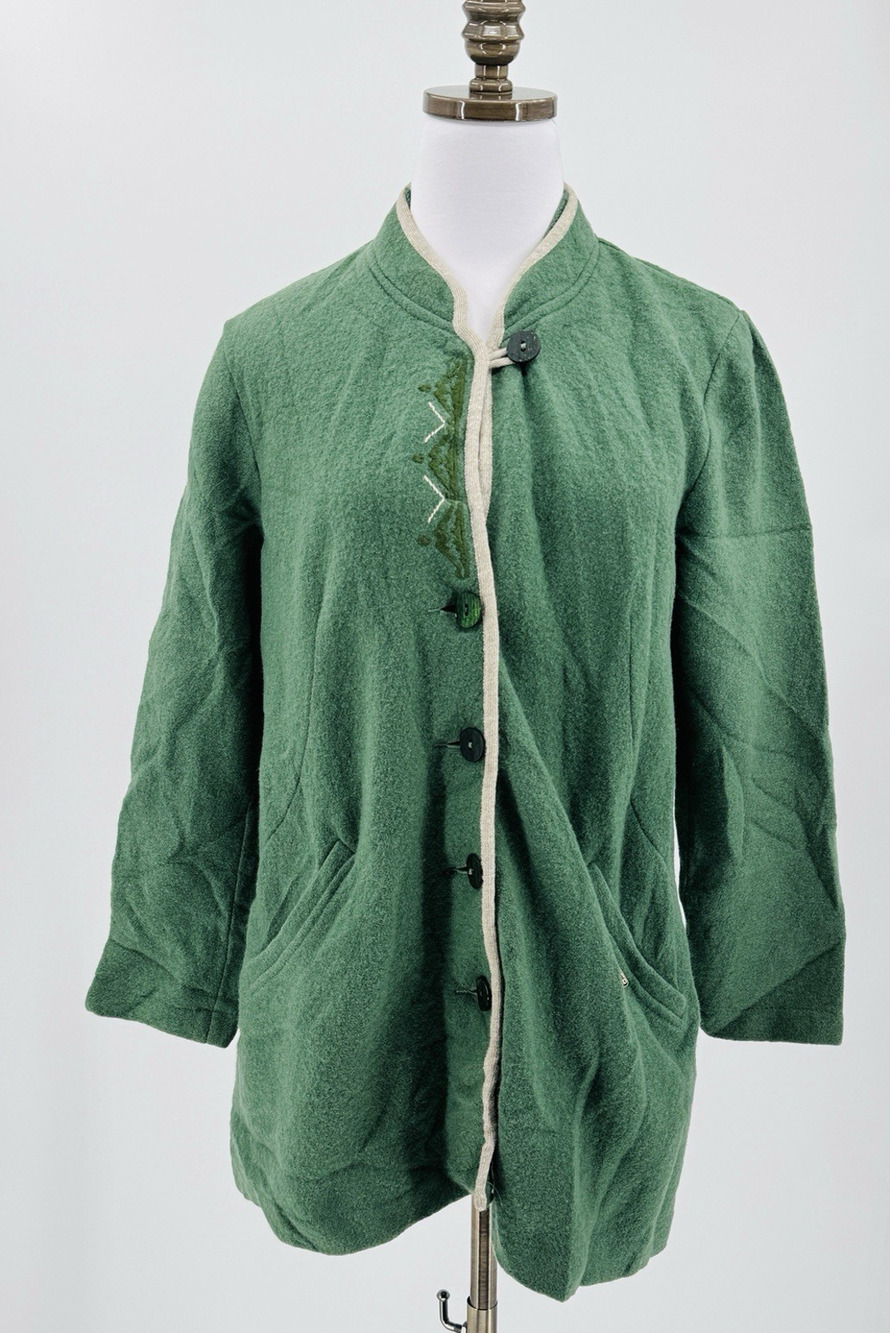Geiger of Austria Womens Green Boiled Wool Collared Button Up Jacket Sz 38